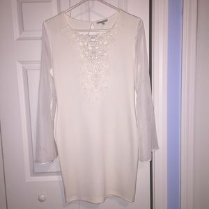 White Long Sleeve Unique Dress